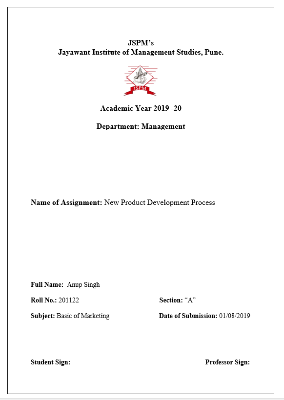 Assignment Front Page Format
