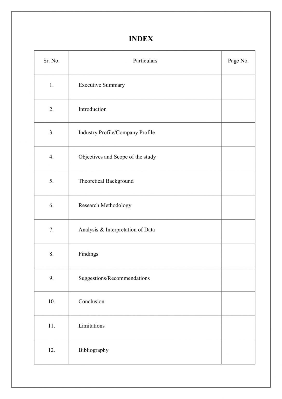 Index for Project Report File, School & College